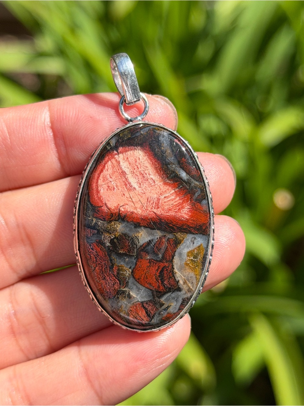 Sterling Silver Red and Black Jaspéd Pendant Palo